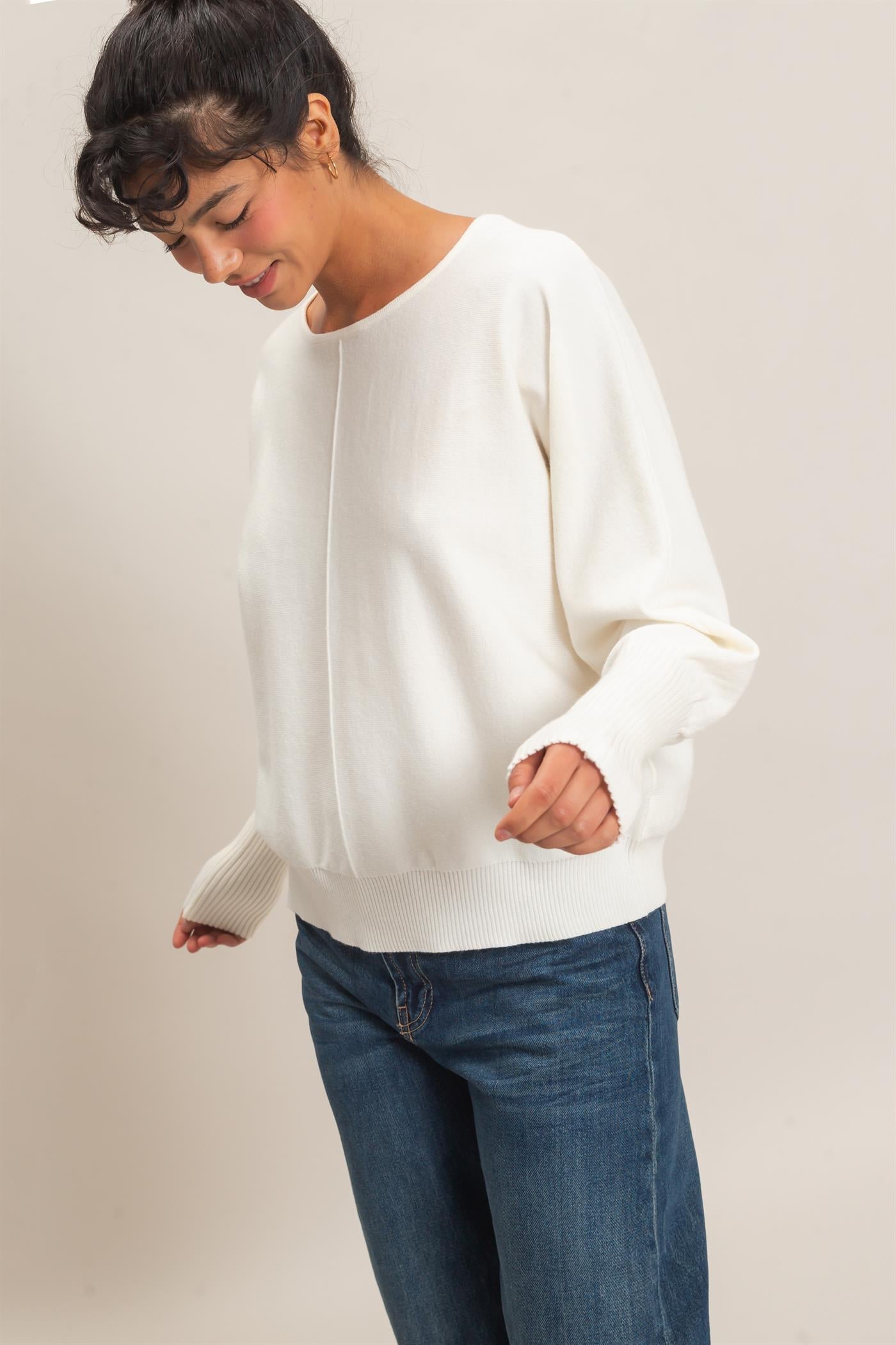 Wholesale Batwing Sleeve Center Seam Sweater Sweaters DZ26E079 CREAM DOUBLE ZERO