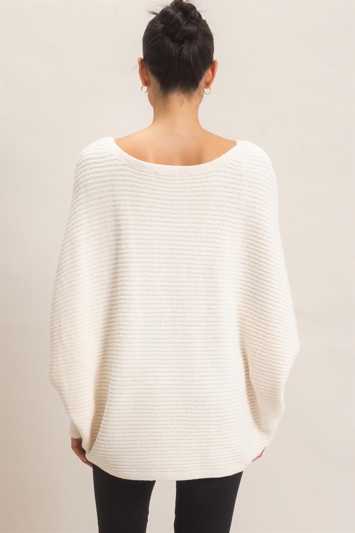 Wholesale Chenille Boat Neck Dolman Sleeve Sweater Sweaters HF26F185 CREAM HYFVE