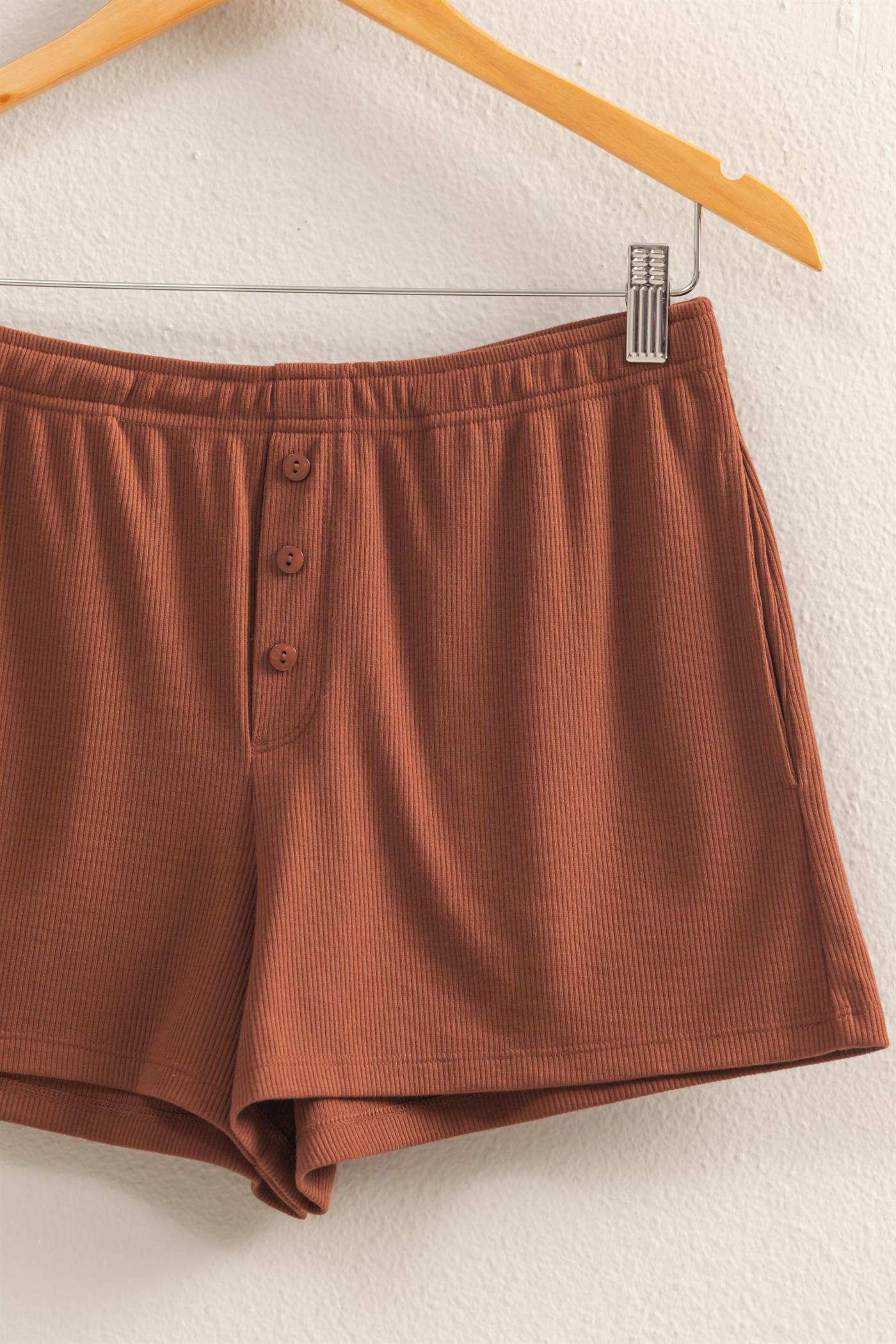 Wholesale High Waist Button Detail Flowy Shorts Shorts DZ25A934 CHESTNUT DOUBLE ZERO