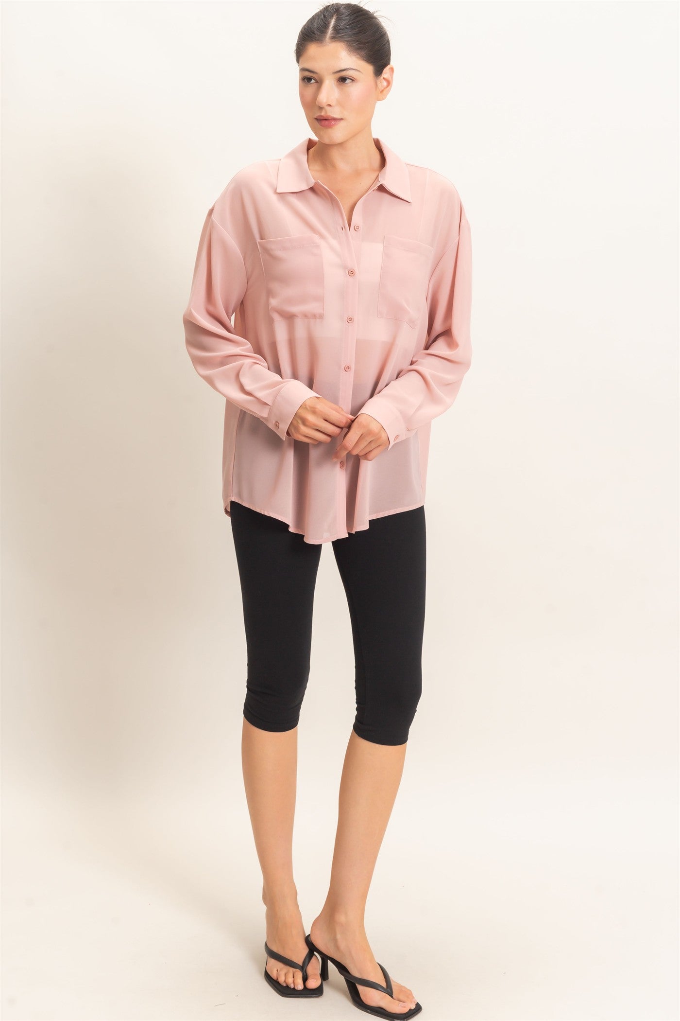 Wholesale Button-Down Collar Blouse Shirts HF26F067 MAUVE HYFVE