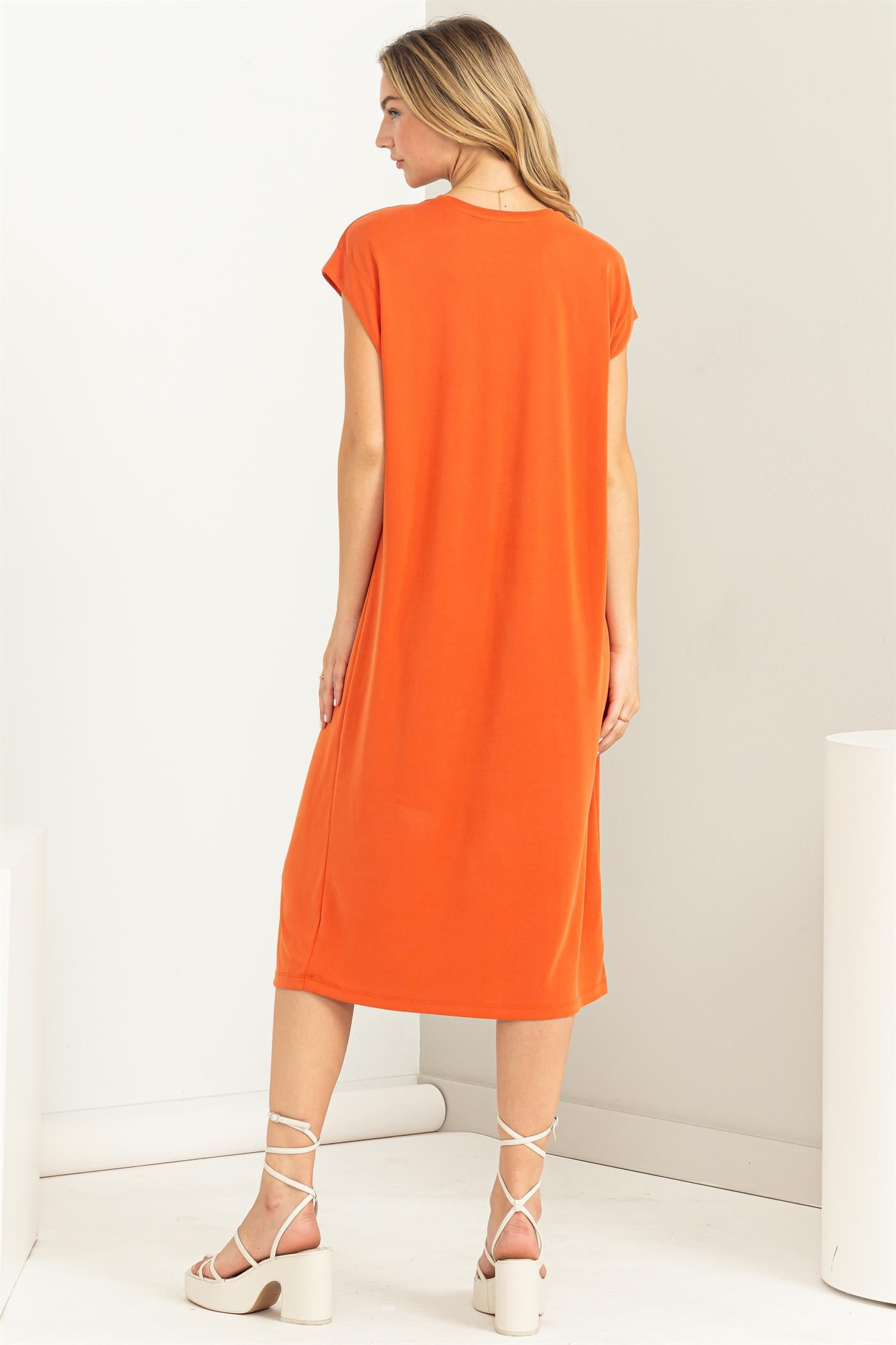 Wholesale Lazy Day Dolman Short Sleeves Midi Dress Dresses DZ23A795 BURNT OCHRE DOUBLE ZERO