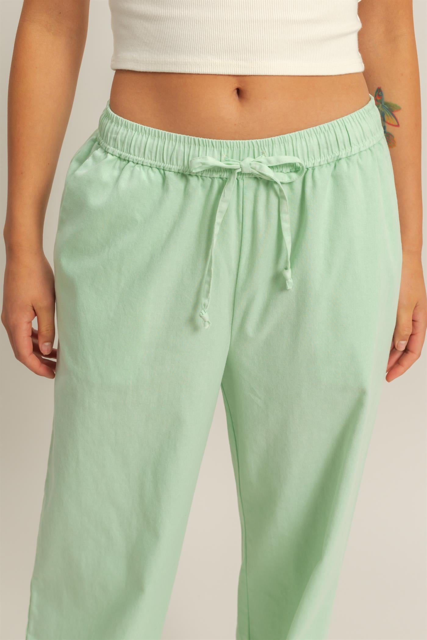 Wholesale Drawstring Waist Straight Leg Pants Pants DZ24A339 MINT DOUBLE ZERO