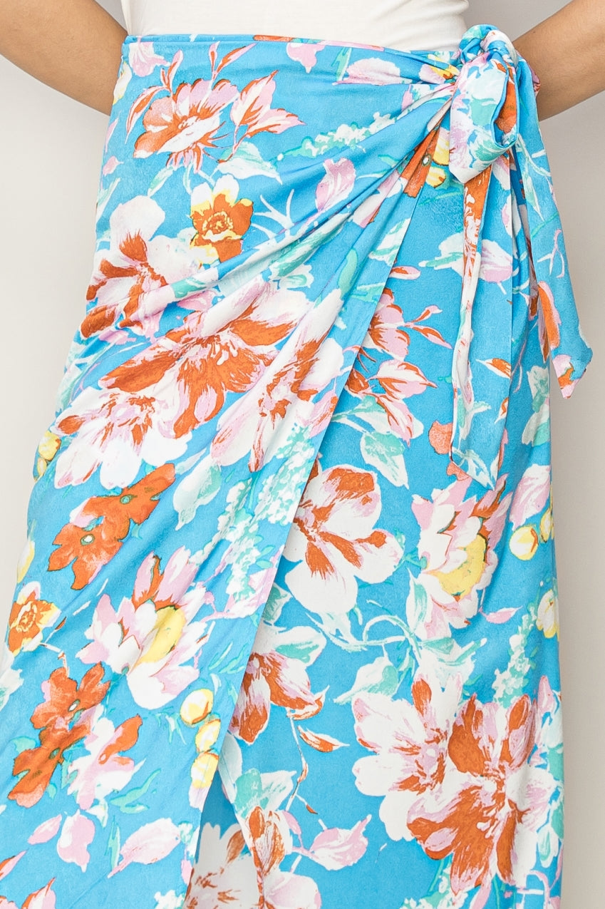 Wholesale Floral Print Wrap And Tie Skirt Skirts HF24A386 BLUE HYFVE
