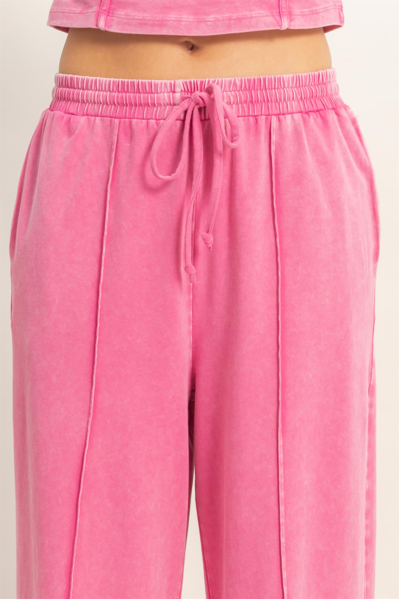 Wholesale Mineral Washed Sleeveless Top & Wide Leg Pants Set Clothing DZ26A371-SET FUCHSIA DOUBLE ZERO