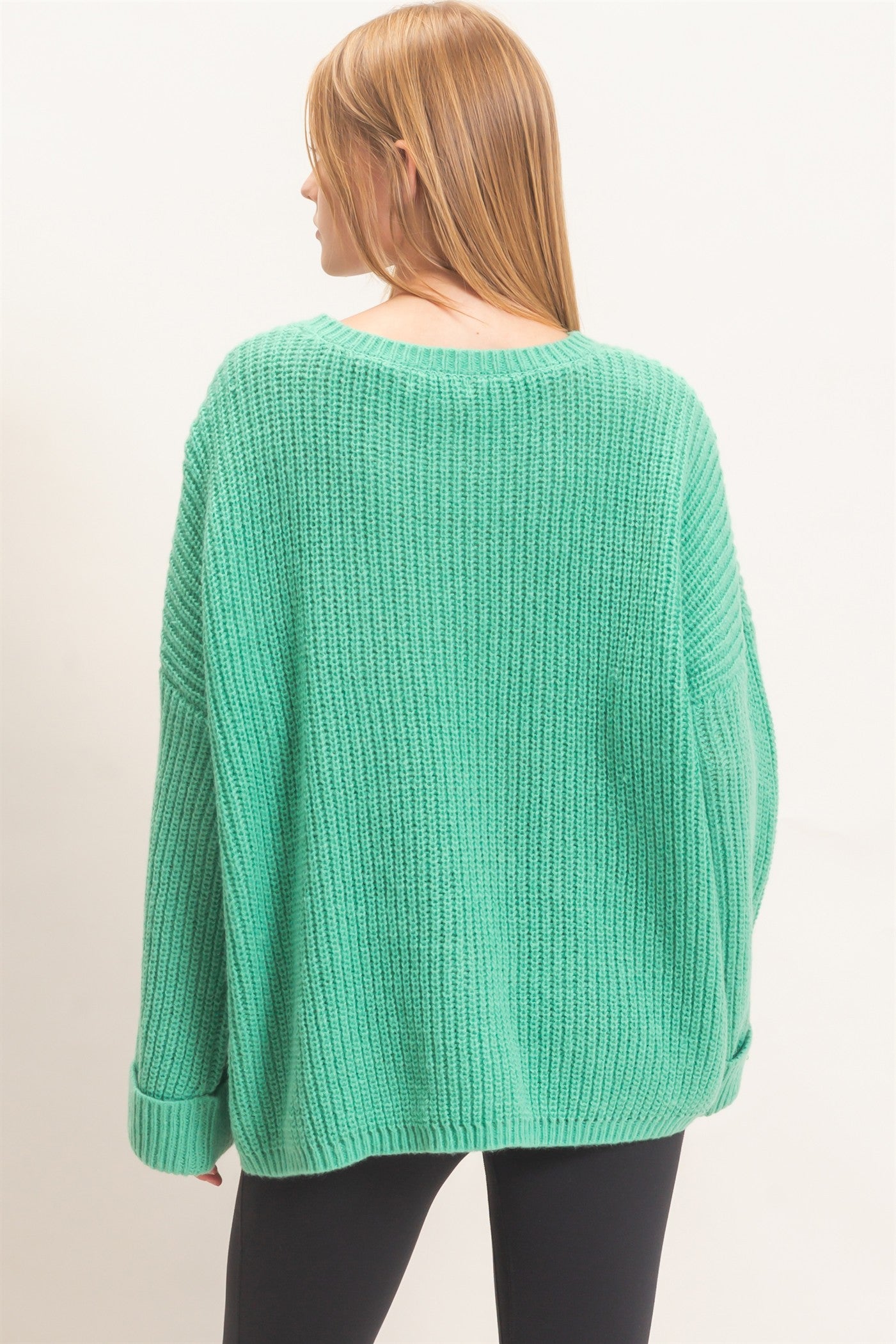 Wholesale Ribbed Knit Patch Pocket Sweater Sweaters HF26F177 GREEN HYFVE