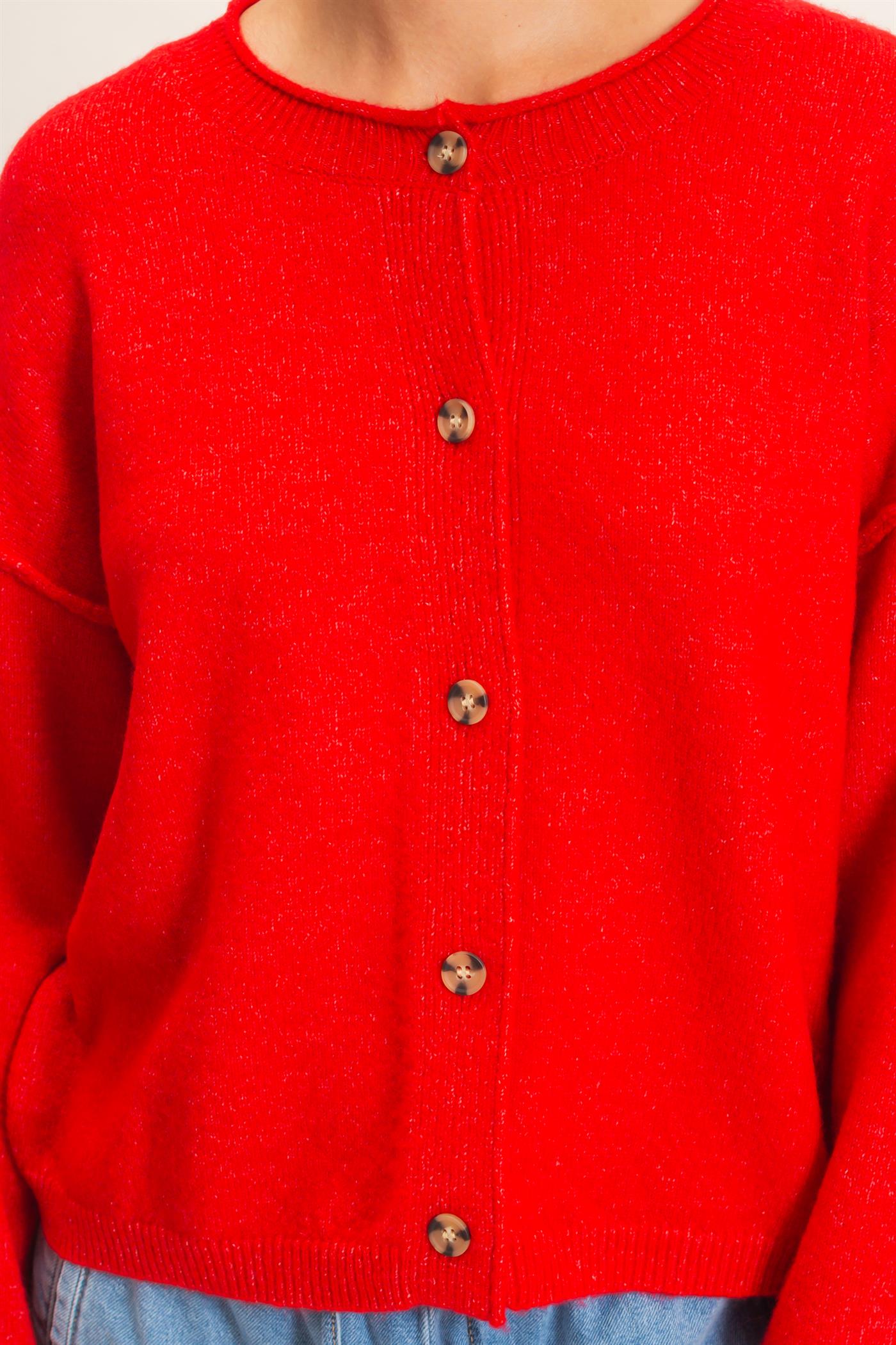 Wholesale Crew Neck Loose Fit Cardigan Cardigans DZ26E269 RED DOUBLE ZERO