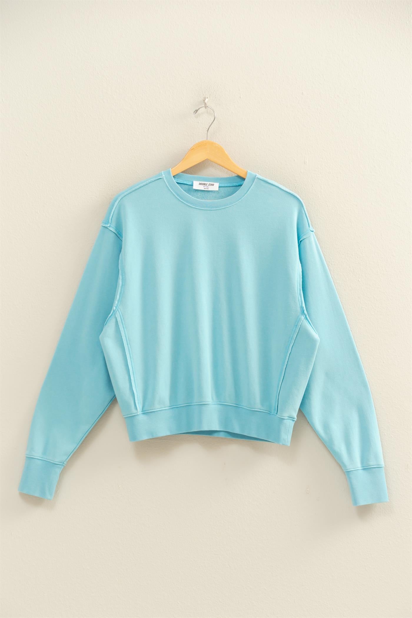 Wholesale Raw Edge Detail Burnout Sweatshirt Sweatshirts DZ26A048 BLUE DOUBLE ZERO