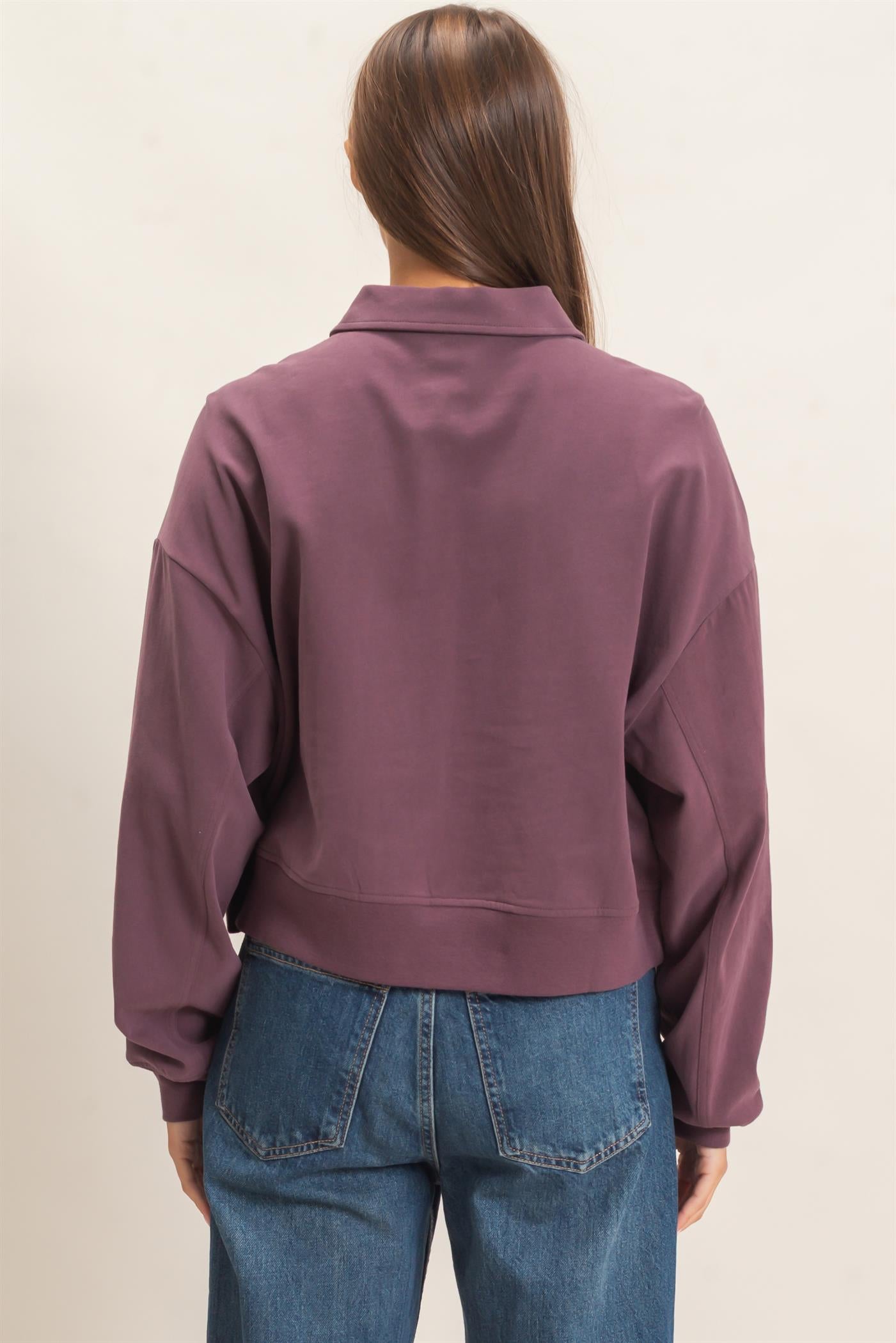 Wholesale Washed Button-Front Collared Sweatshirt Sweatshirts DZ26E390 COCOA DOUBLE ZERO