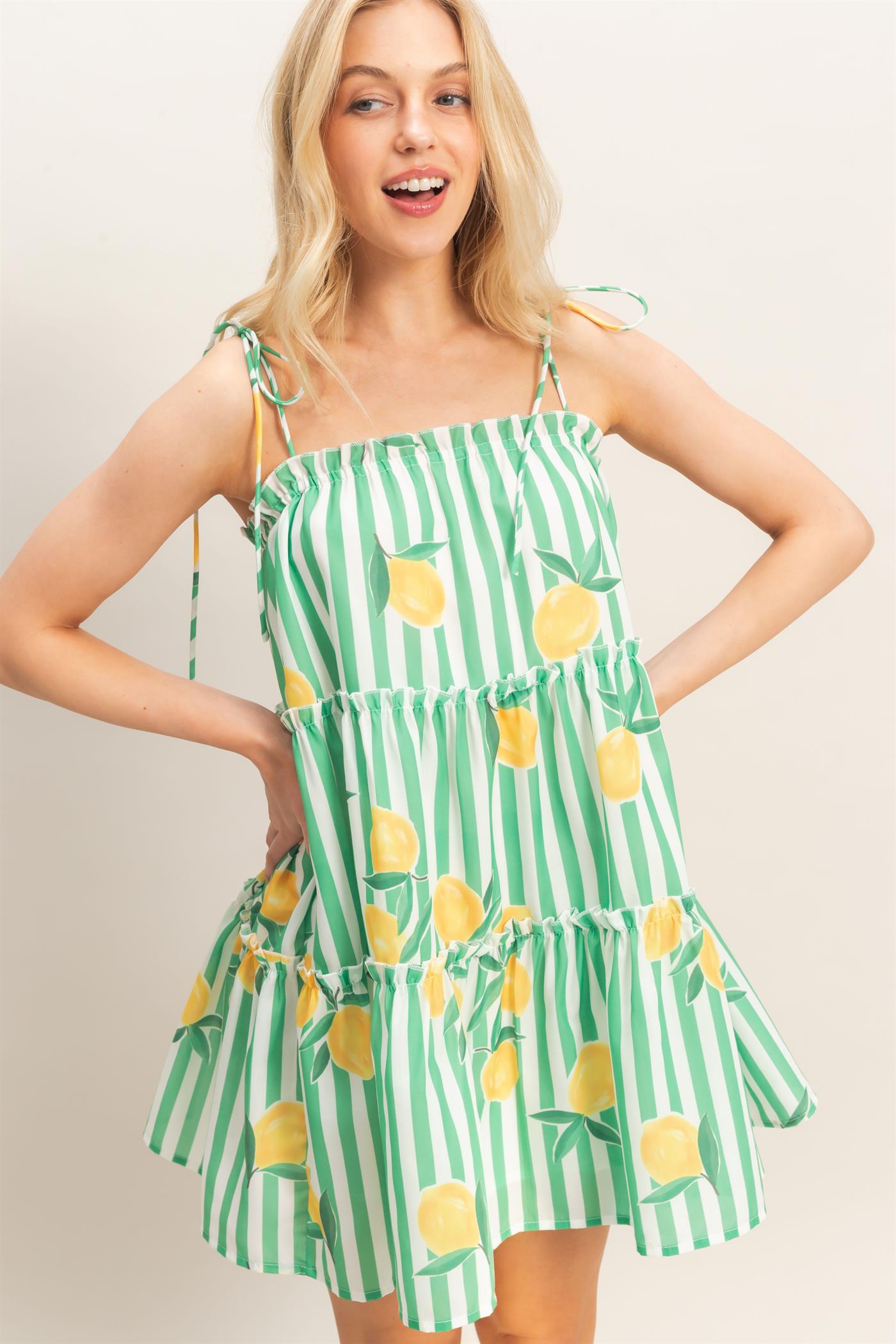 Wholesale Striped Tiered Mini Dress Dresses HF26C319 GREEN HYFVE