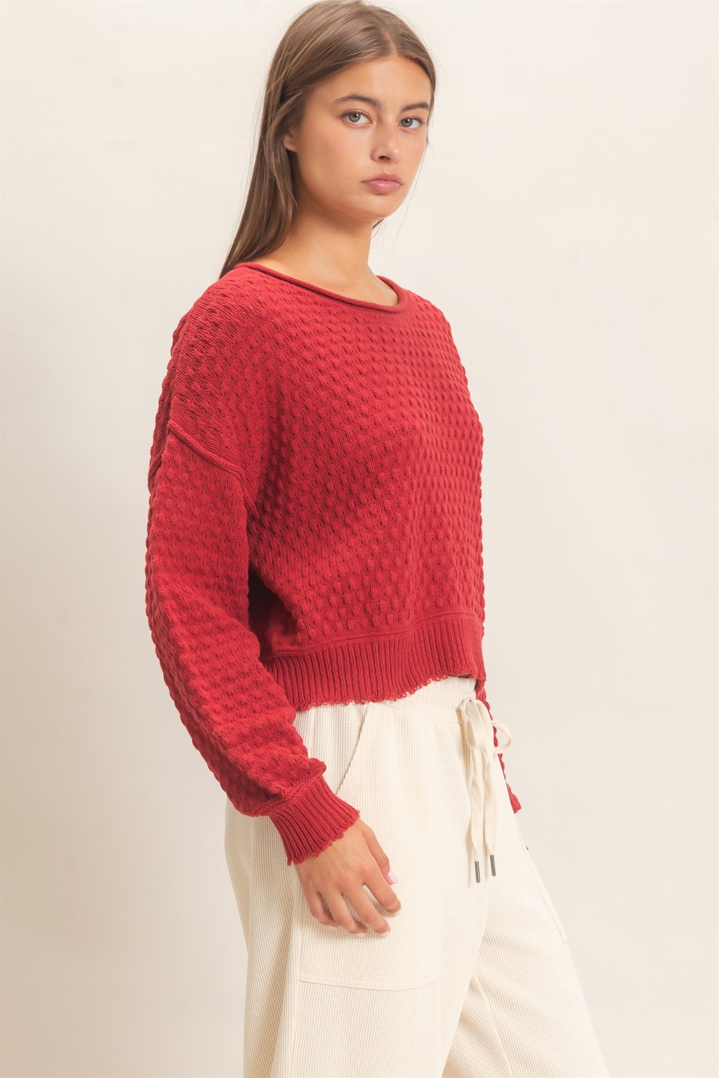 Wholesale Textured Boat Neck Sweater Sweaters DZ26E880 DARK RED DOUBLE ZERO