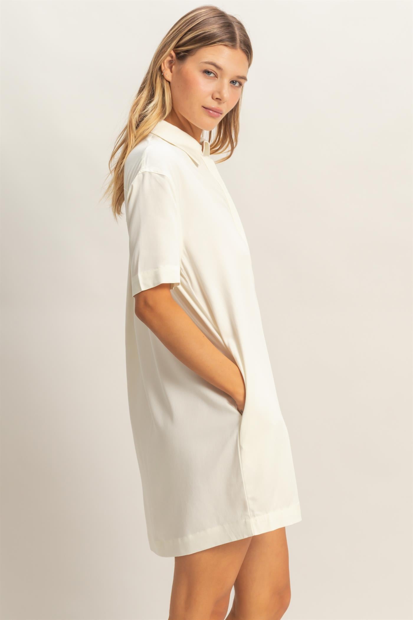 Wholesale Collared Shirt Dress Dresses HF26E427-D OFF WHIHTE HYFVE