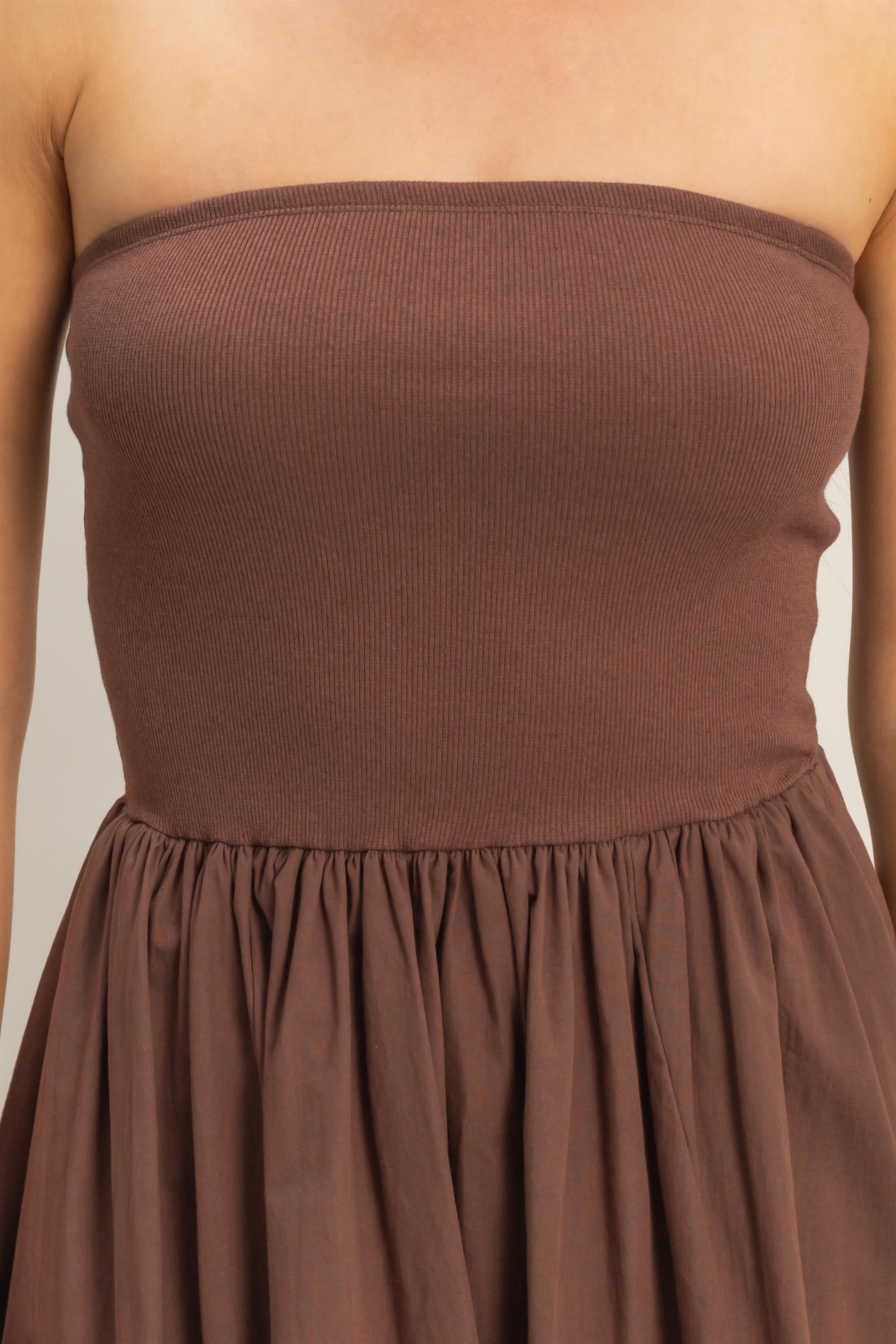 Wholesale Strapless Flowy Mini Dress Dresses DZ26C043 CHOCOLATE DOUBLE ZERO