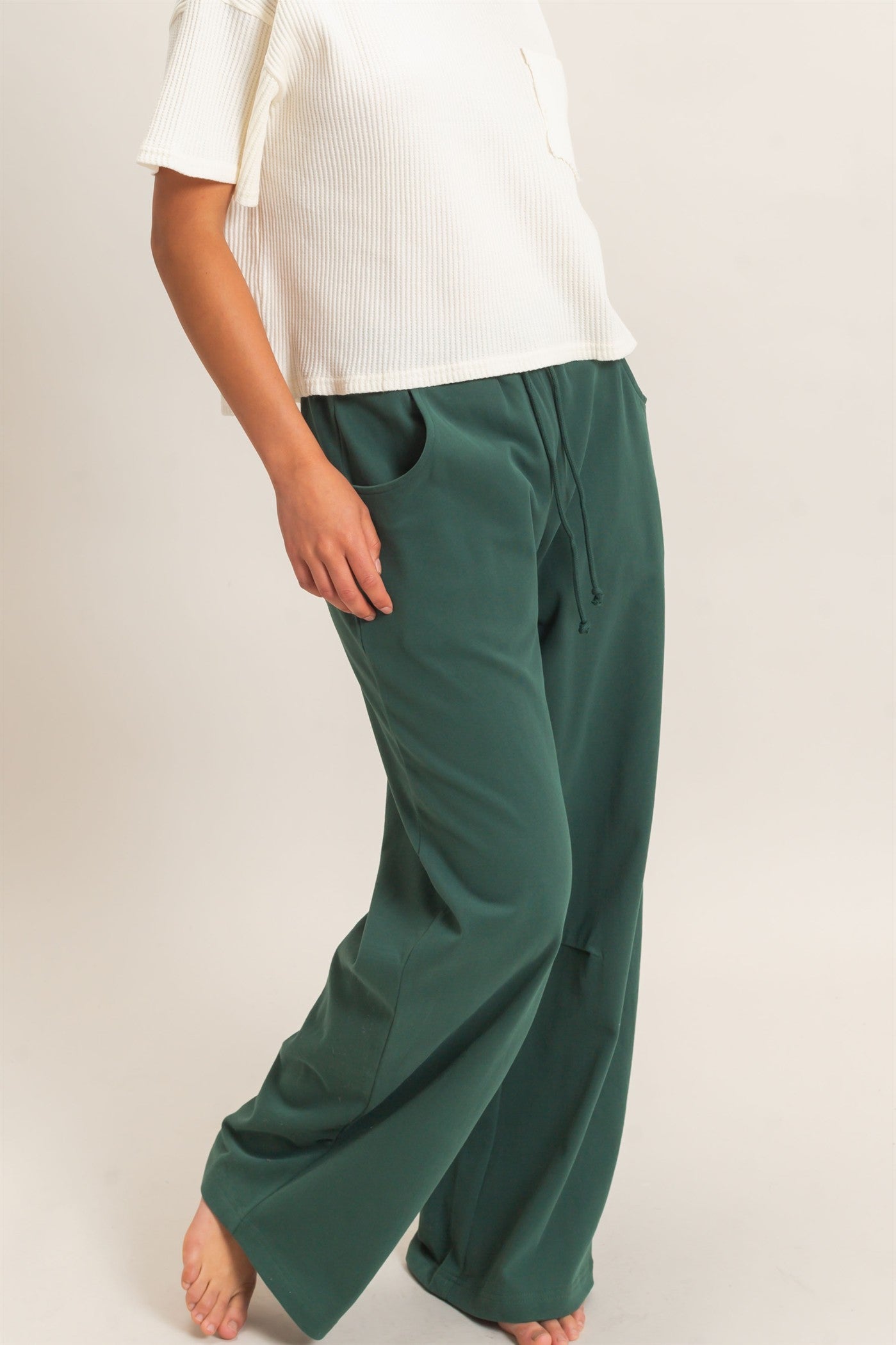 Wholesale Washed Barrel Sweatpants Pants DZ26E379 DARK GREEN DOUBLE ZERO
