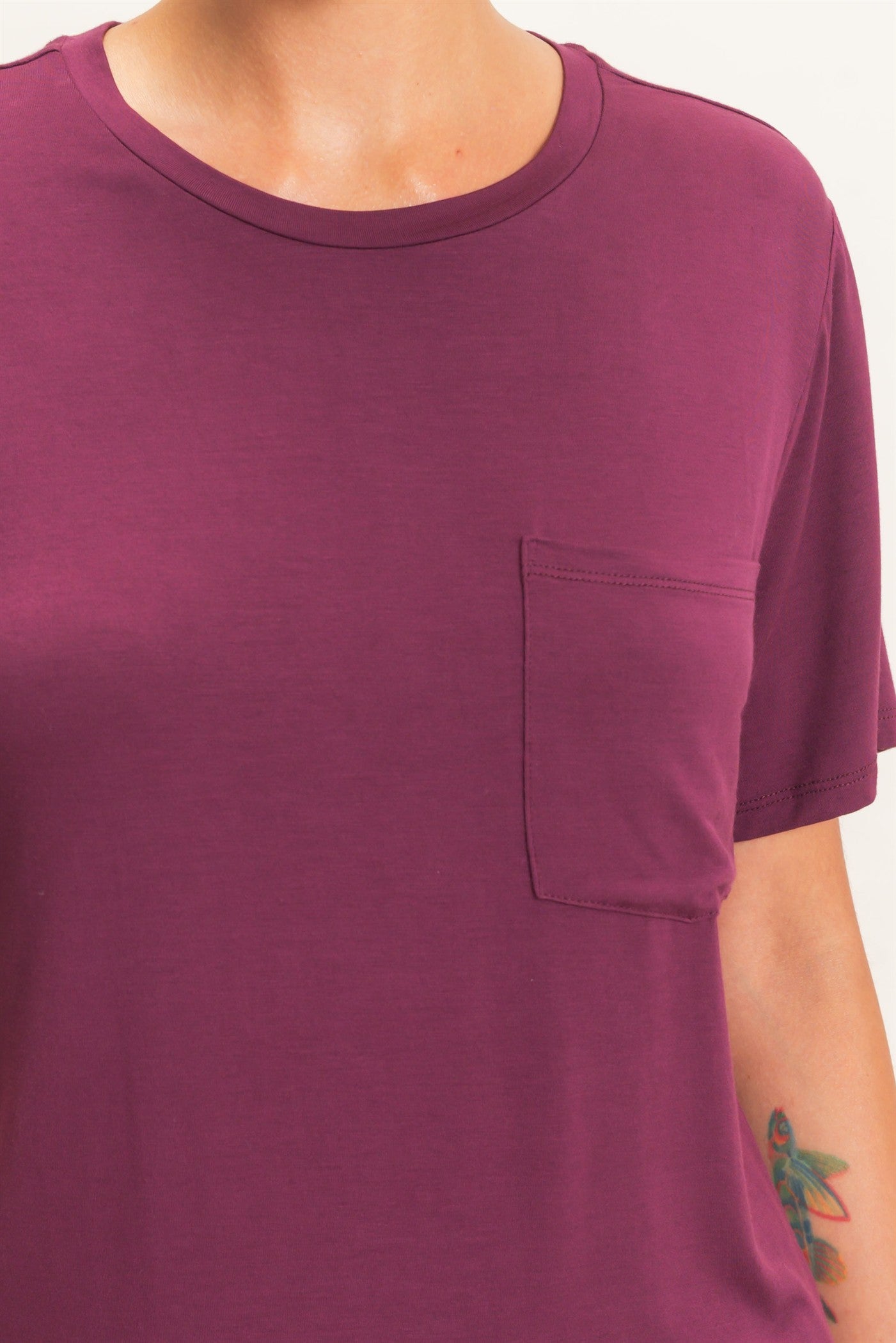 Wholesale Crew Neck Pocket Tee Clothing Tops DZ26E254 DARK CHERRY DOUBLE ZERO