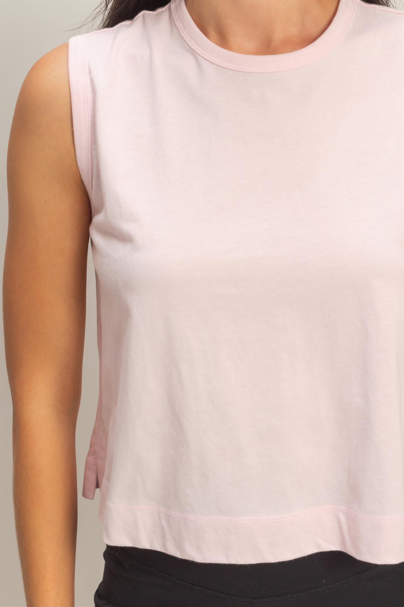 Wholesale Sleeveless Crew Neck Top With Back Pleats Clothing Tops DZ26A999 SOFT PINK DOUBLE ZERO