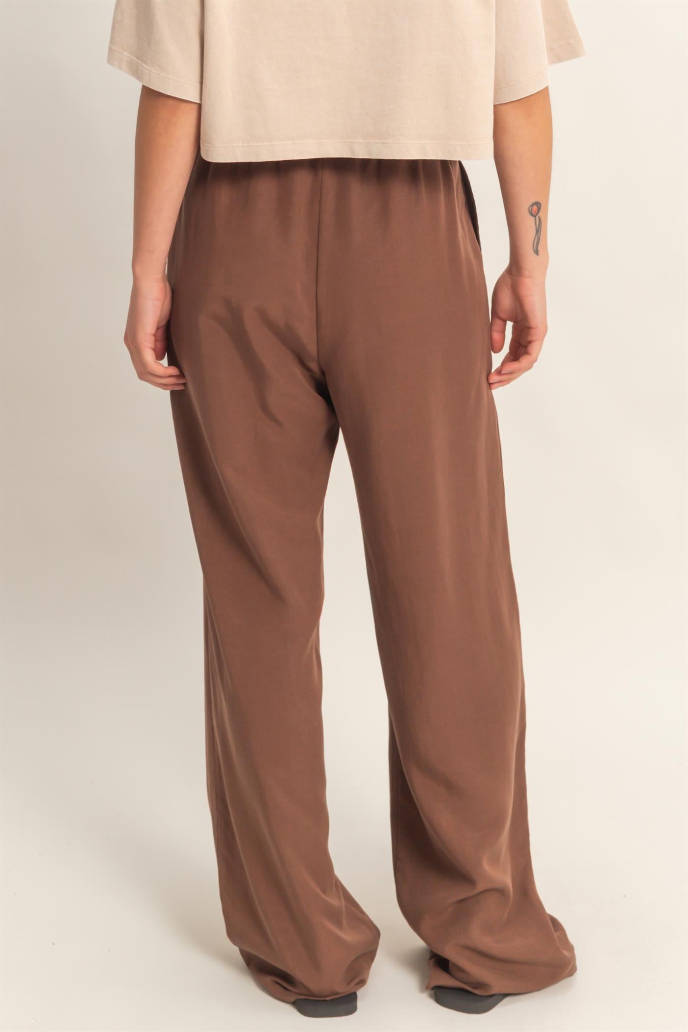 Wholesale Lyocell Linen Elastic Waist Straight Leg Pants Pants DZ26A979 CHOCOLATE DOUBLE ZERO