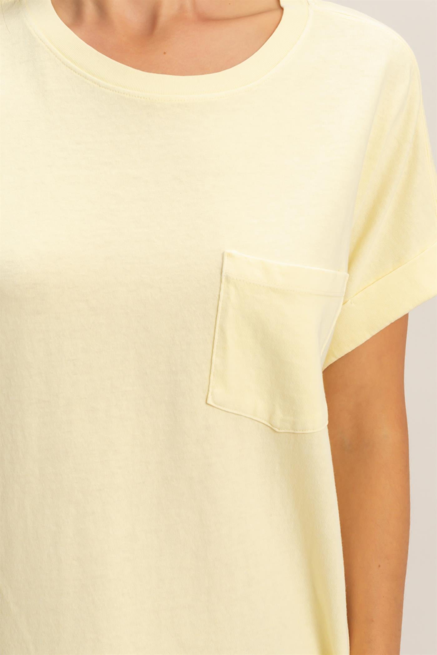 Wholesale Round Neck T-Shirt Mini Dress Dresses DZ26A029 PALE YELLOW DOUBLE ZERO