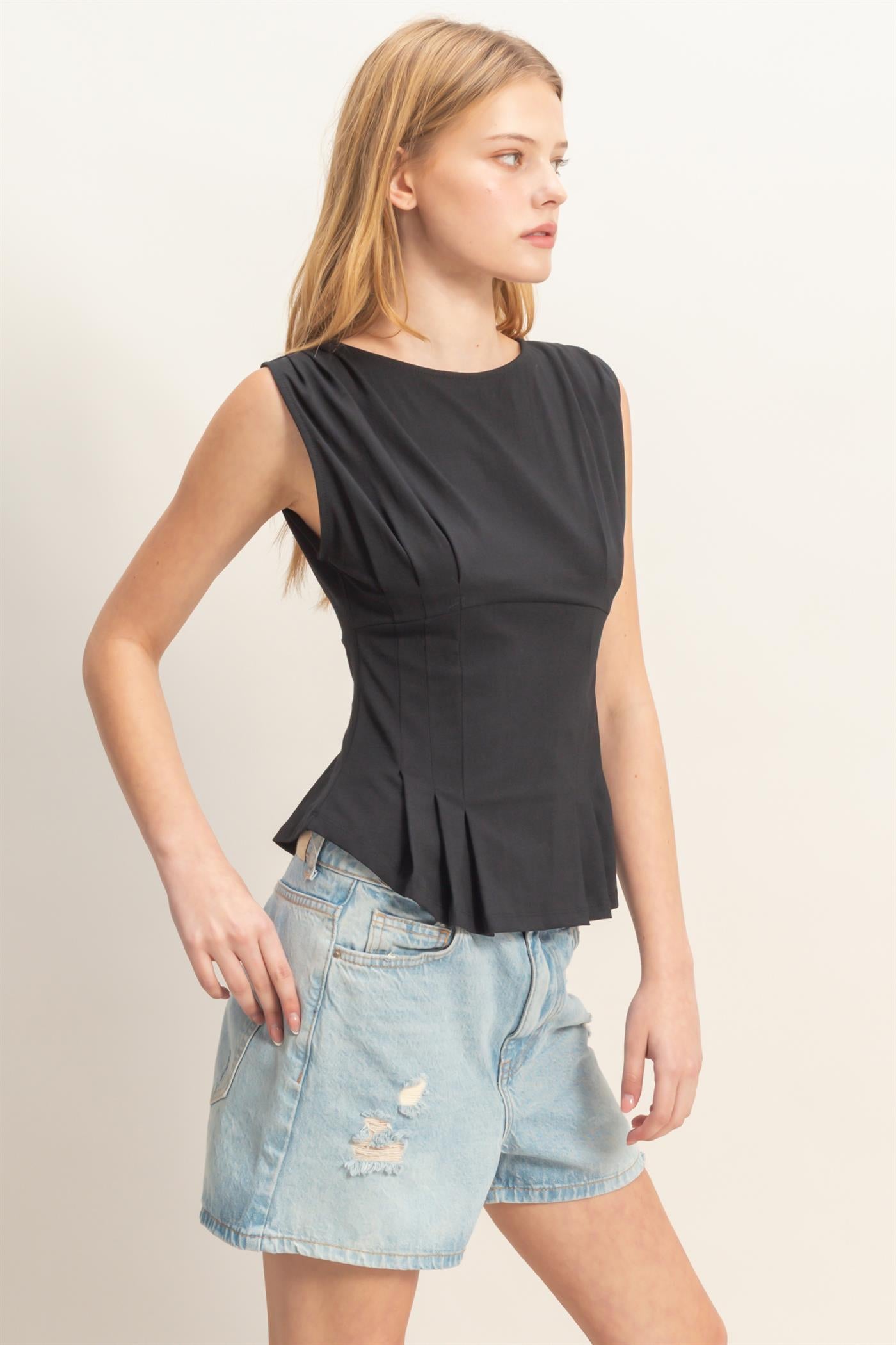 Wholesale Sleeveless Peplum Top Clothing Tops HF26A773 BLACK HYFVE