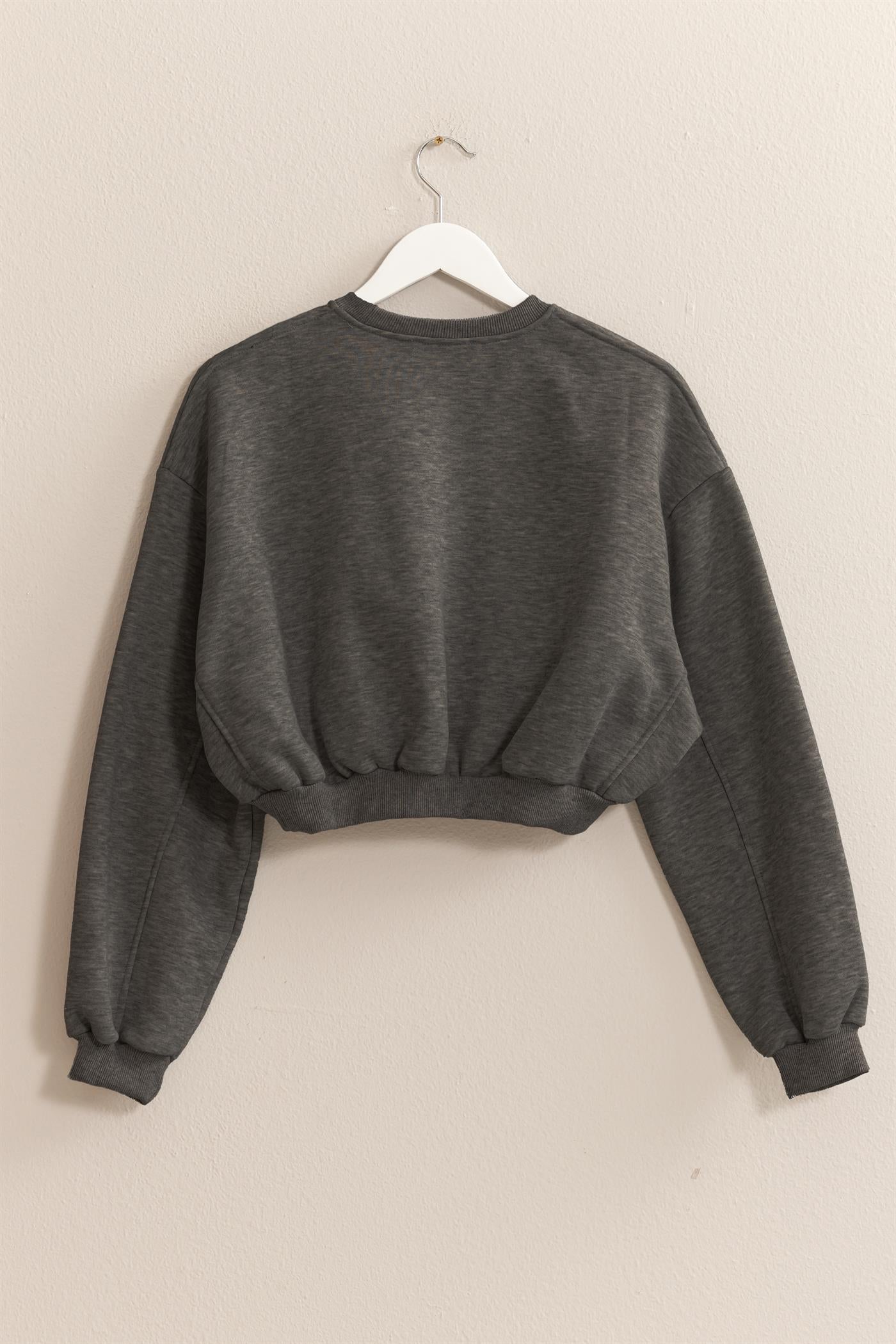 Wholesale Washed French Terry Cropped Sweatshirt Sweatshirts HF24E983 CHARCOAL HYFVE