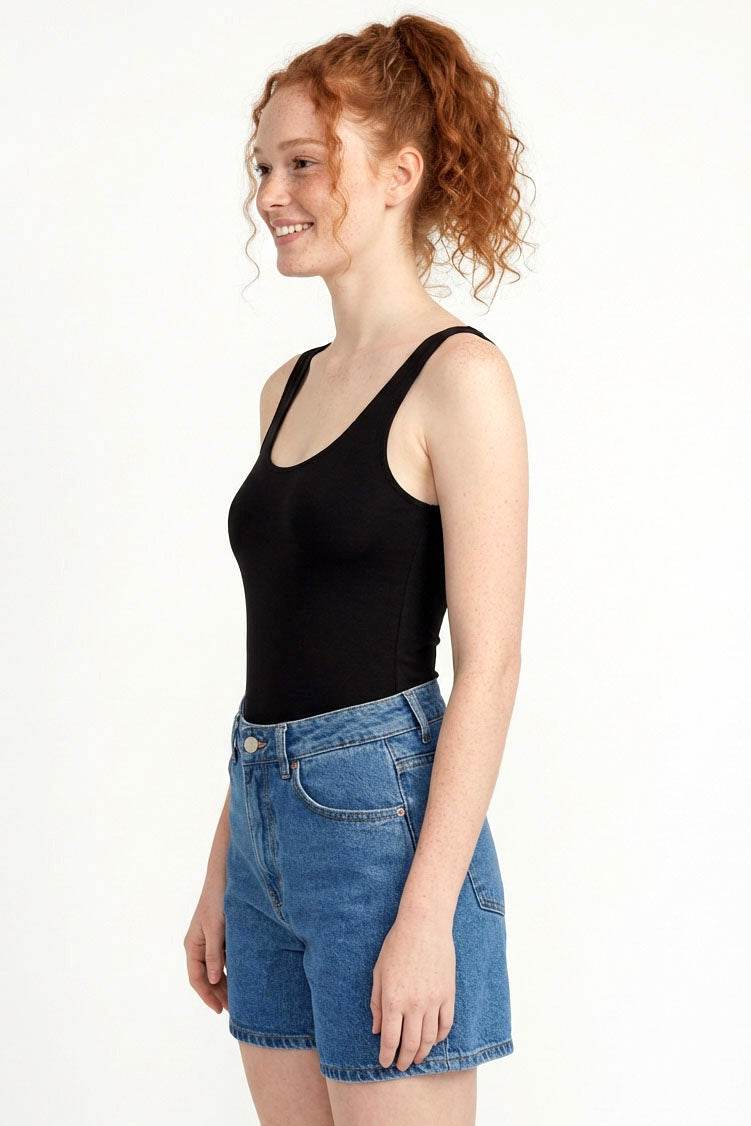 Wholesale Scoop Neck Tank Bodysuit Clothing Tops DZ24A855-D BLACK DOUBLE ZERO