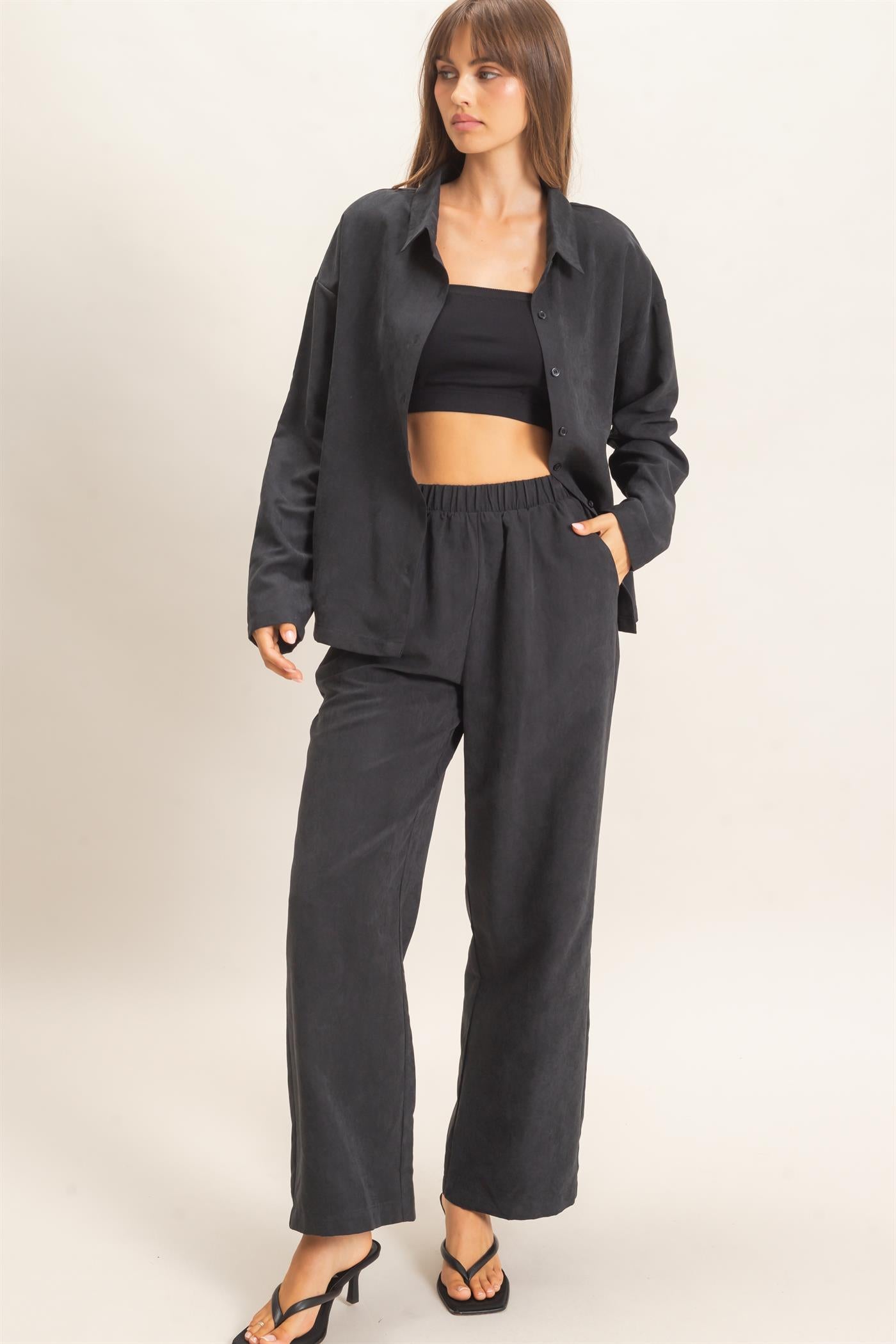 Wholesale Button-Up Shirt And Pants Set Clothing HF26C825-SET BLACK HYFVE