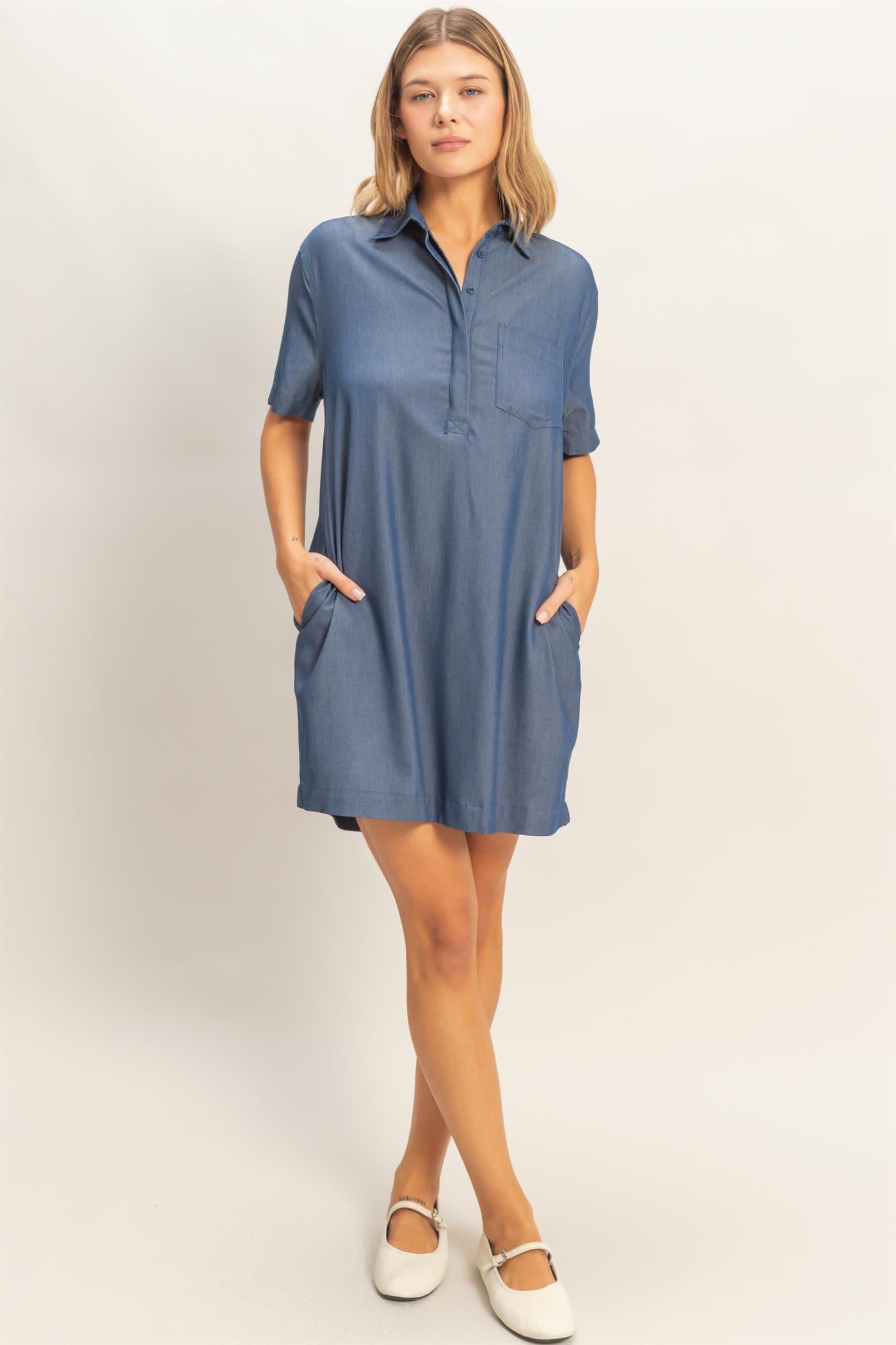 Wholesale Collared Shirt Dress Dresses HF26E427-D D.DENIM HYFVE