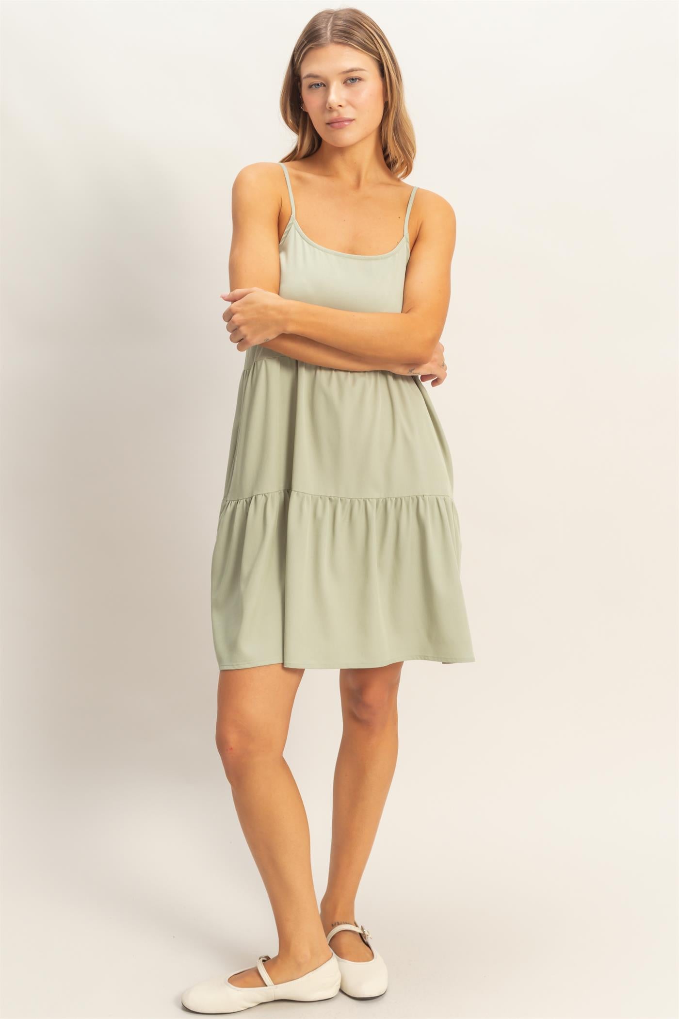 Wholesale Tiered Spaghetti Strap Dress Dresses HF26E426-D SAGE HYFVE