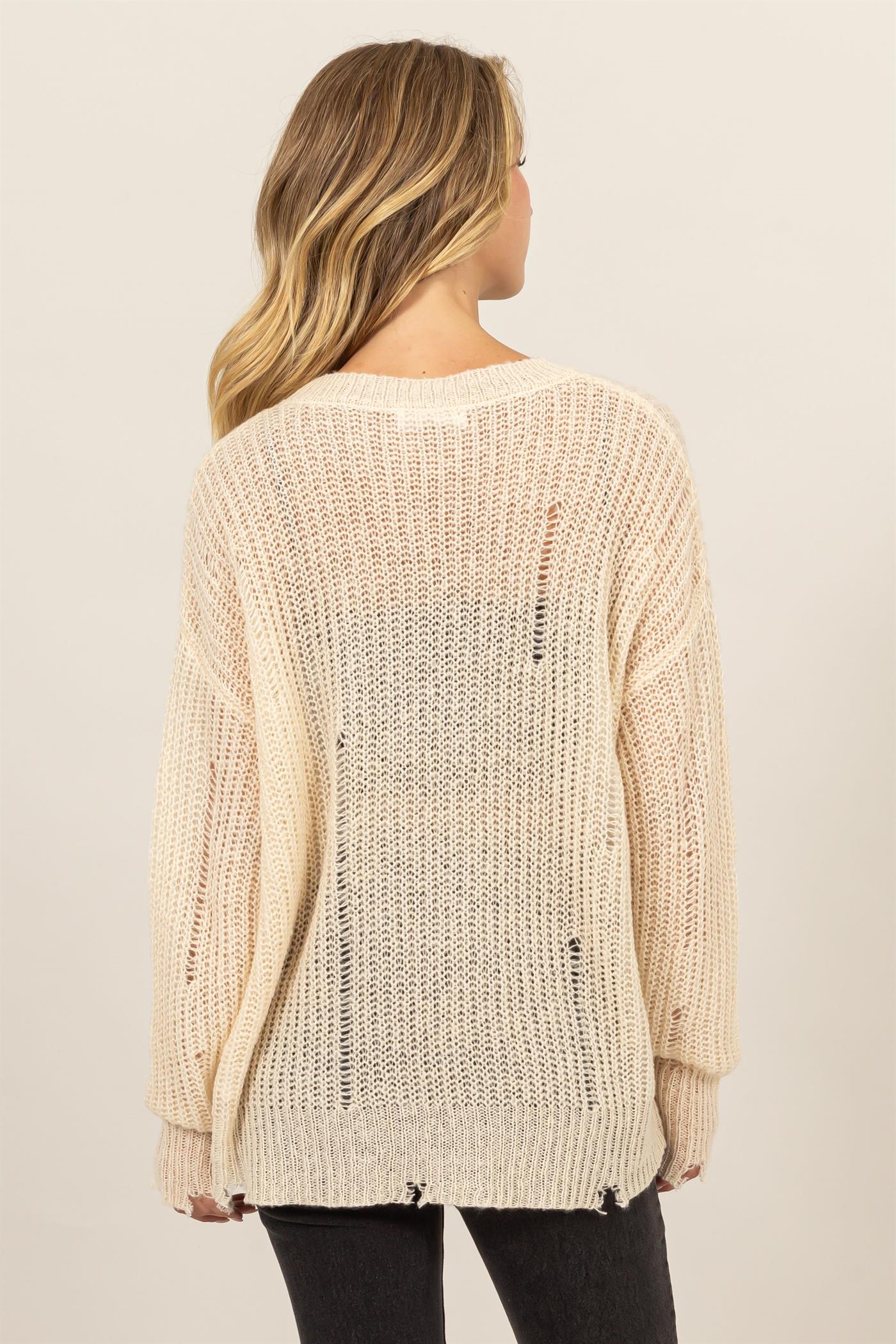 Wholesale Distressed Knit Sweater Sweaters DZ23F192 ALPACA DOUBLE ZERO