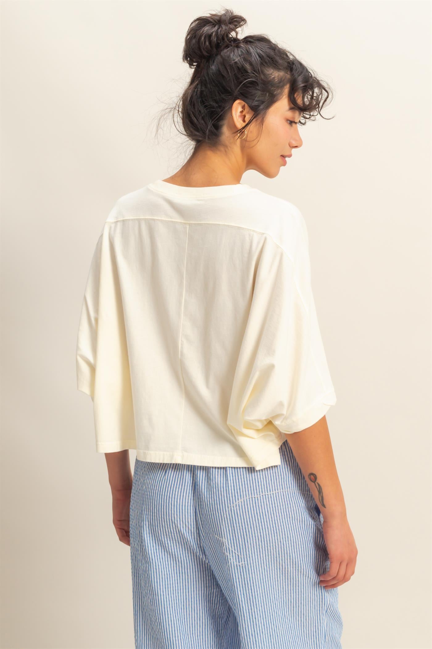 Wholesale Flowy Bat Wing Sleeves Knit Top Clothing Tops DZ25A797 OFF WHITE DOUBLE ZERO