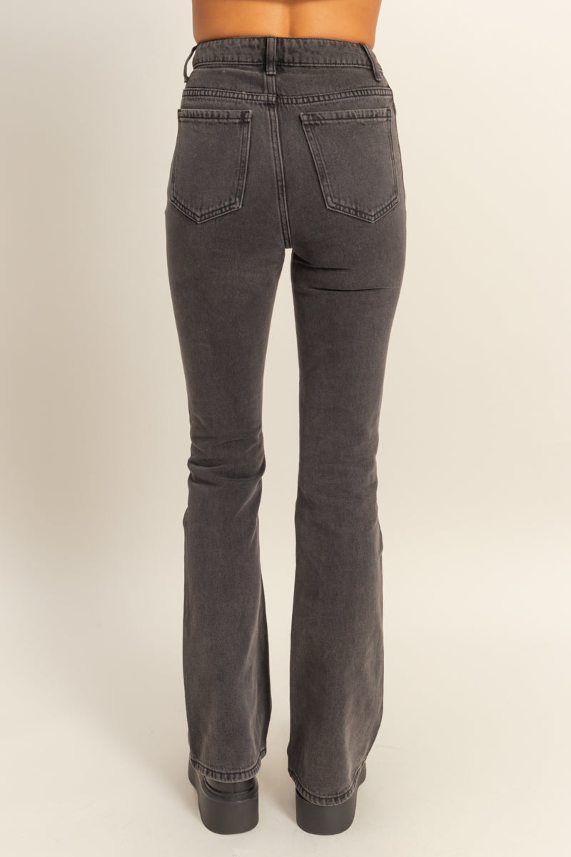 Wholesale High-Waisted Flared Jeans Pants DZ23A834 CHARCOAL DOUBLE ZERO