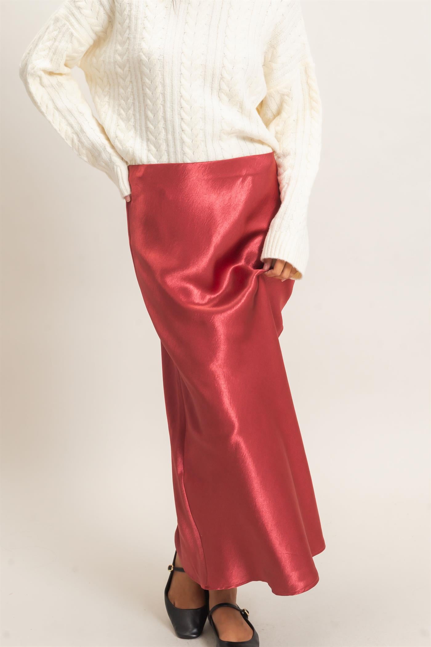 Wholesale Satin Midi Skirt Skirts DZ26C962 DARK RED DOUBLE ZERO